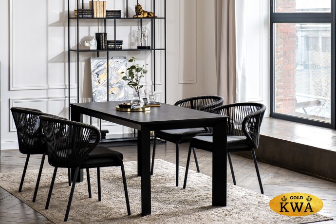 "Венето" обеденная группа на 4 персоны со стульями "Милан", каркас темно-серый, роуп темно-серый