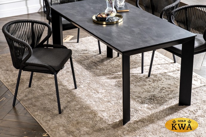 "Венето" обеденная группа на 4 персоны со стульями "Милан", каркас темно-серый, роуп темно-серый