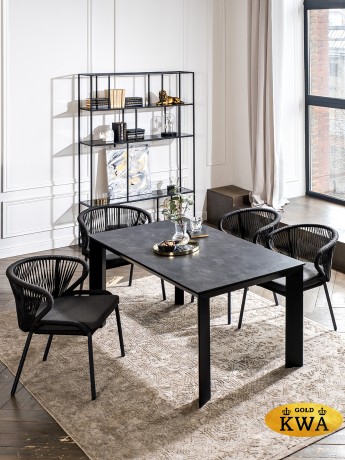 "Венето" обеденная группа на 4 персоны со стульями "Милан", каркас темно-серый, роуп темно-серый