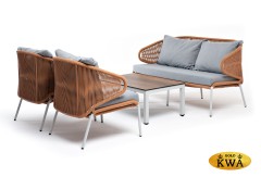 "Милан" лаунж-зона 4-местная плетеная из роупа (веревки), каркас алюминиевый светло-серый, роуп оранжевый меланж