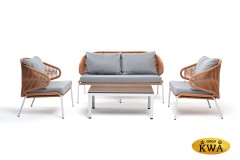 "Милан" лаунж-зона 4-местная плетеная из роупа (веревки), каркас алюминиевый светло-серый, роуп оранжевый меланж