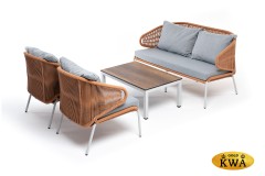 "Милан" лаунж-зона 4-местная плетеная из роупа (веревки), каркас алюминиевый светло-серый, роуп оранжевый меланж