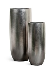 Кашпо TREEZ Effectory Metal Высокий округлый конус Стальное серебро в-95, д-39 см
