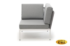 "Канны" угловой модуль плетеный из роупа, каркас алюминий белый шагрень, роуп светло-серый круглый, ткань светло-серая