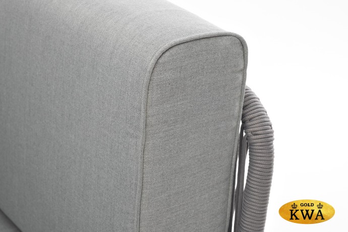 "Канны" угловой модуль плетеный из роупа, каркас алюминий белый шагрень, роуп светло-серый круглый, ткань светло-серая