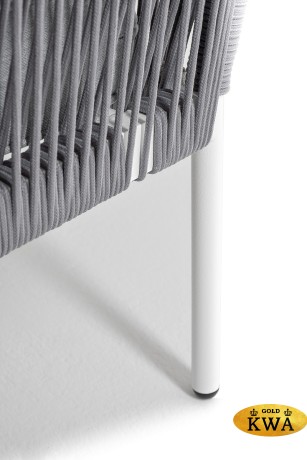 "Канны" угловой модуль плетеный из роупа, каркас алюминий белый шагрень, роуп светло-серый круглый, ткань светло-серая