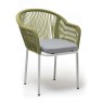 "Лион" стул плетеный из роупа, каркас алюминий светло-серый (RAL7035) шагрень, роуп салатовый меланж круглый, ткань светло-серая