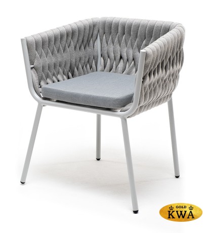 "Монако" стул плетеный из роупа, каркас алюминий светло-серый (RAL7035) муар, роуп светло-серый 40 мм, ткань светло-серая