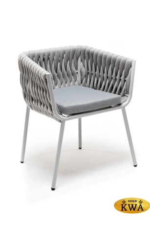"Монако" стул плетеный из роупа, каркас алюминий светло-серый (RAL7035) муар, роуп светло-серый 40 мм, ткань светло-серая