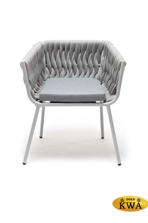 "Монако" стул плетеный из роупа, каркас алюминий светло-серый (RAL7035) муар, роуп светло-серый 40 мм, ткань светло-серая