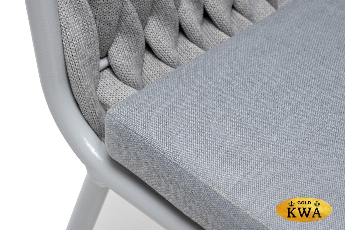 "Монако" стул плетеный из роупа, каркас алюминий светло-серый (RAL7035) муар, роуп светло-серый 40 мм, ткань светло-серая