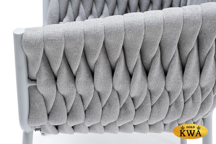 "Монако" стул плетеный из роупа, каркас алюминий светло-серый (RAL7035) муар, роуп светло-серый 40 мм, ткань светло-серая