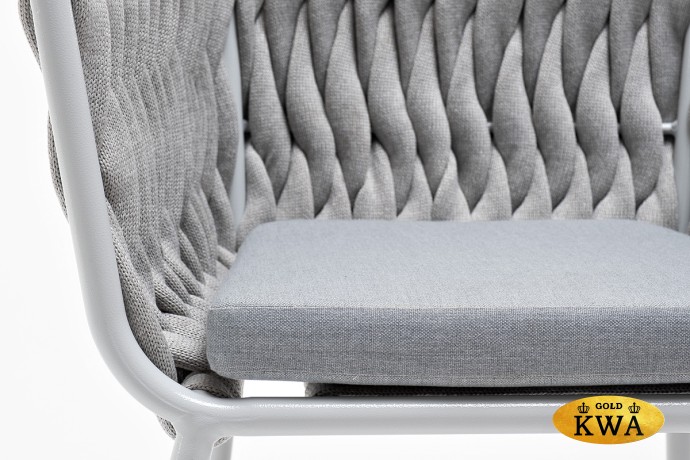 "Монако" стул плетеный из роупа, каркас алюминий светло-серый (RAL7035) муар, роуп светло-серый 40 мм, ткань светло-серая