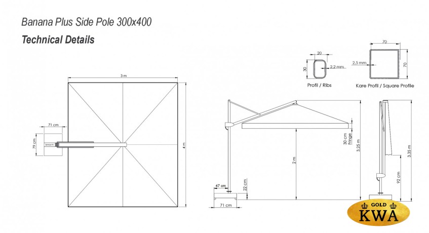 Зонт профессиональный 3х4 м