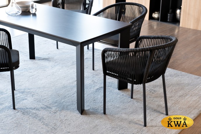 "Венето" обеденная группа на 4 персоны со стульями "Марсель", каркас темно-серый, роуп темно-серый