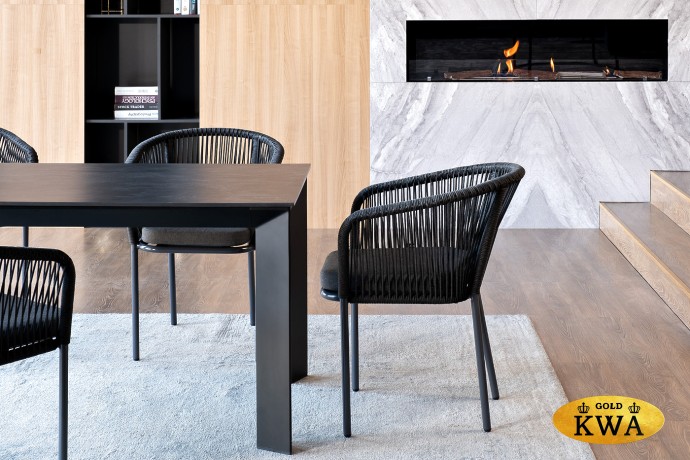 "Венето" обеденная группа на 4 персоны со стульями "Марсель", каркас темно-серый, роуп темно-серый