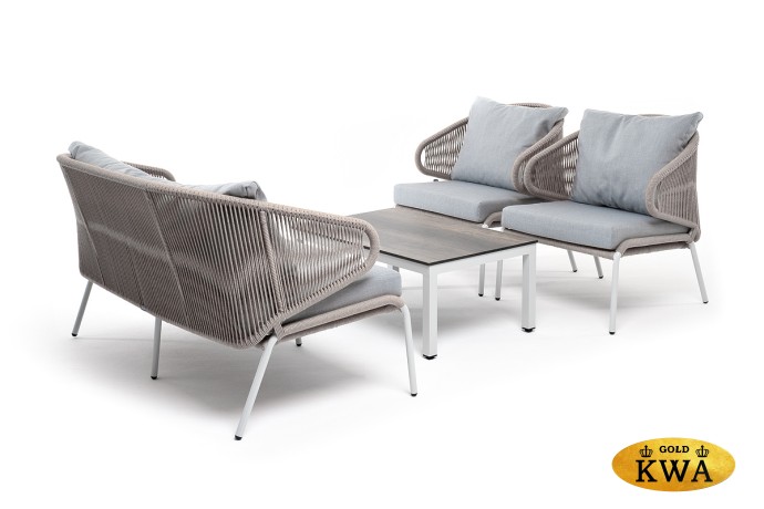 "Милан" лаунж-зона 4-местная плетеная из роупа (веревки), каркас алюминиевый светло-серый, роуп серый меланж