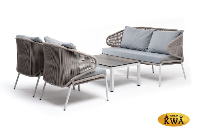 "Милан" лаунж-зона 4-местная плетеная из роупа (веревки), каркас алюминиевый светло-серый, роуп серый меланж