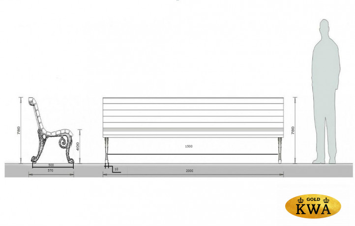 Скамейка чугунная Волна 1,5