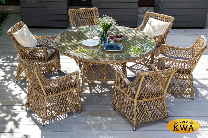 "Эспрессо-150 L" обеденная группа плетеная, цвет соломенный