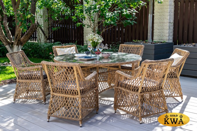 "Эспрессо-150 L" обеденная группа плетеная, цвет соломенный