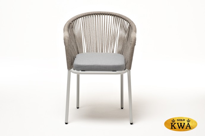 "Лион" стул плетеный из роупа, каркас алюминий светло-серый (RAL7035) шагрень, роуп серый меланж круглый, ткань светло-серая