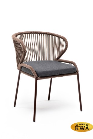 "Милан" стул плетеный из роупа, каркас алюминий коричневый (RAL8016) шагрень, роуп коричневый круглый, ткань темно-серая 019