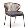 "Милан" стул плетеный из роупа, каркас алюминий коричневый (RAL8016) шагрень, роуп коричневый круглый, ткань темно-серая 019