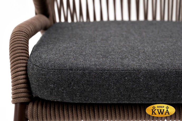 "Милан" стул плетеный из роупа, каркас алюминий коричневый (RAL8016) шагрень, роуп коричневый круглый, ткань темно-серая 019