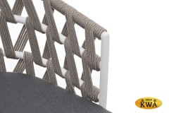 "Диего" стул плетеный из роупа, каркас из стали белый муар, роуп серый меланж круглый, ткань серая 017