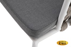 "Диего" стул плетеный из роупа, каркас из стали белый муар, роуп серый меланж круглый, ткань серая 017