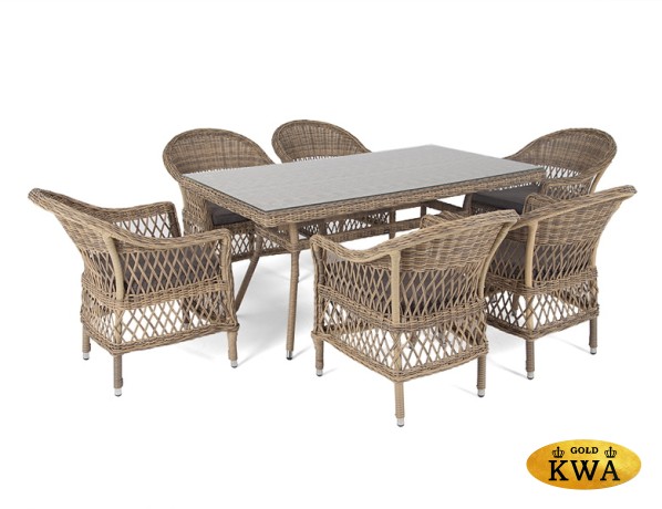 "Амароне" обеденная группа из искусственного ротанга на 6 персоны, цвет соломенный