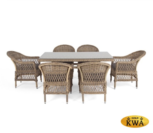 "Амароне" обеденная группа из искусственного ротанга на 6 персоны, цвет соломенный