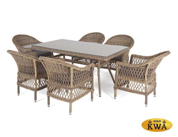 "Амароне" обеденная группа из искусственного ротанга на 6 персоны, цвет соломенный