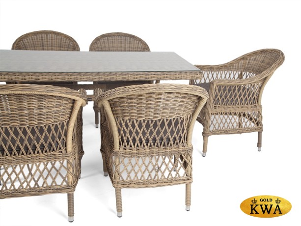 "Амароне" обеденная группа из искусственного ротанга на 6 персоны, цвет соломенный