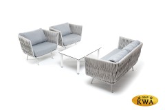 &quot;Монако&quot; лаунж-зона 4-местная из роупа со столом &quot;Канны&quot; молочный, каркас светло-серый, роуп светло-серый