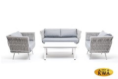 &quot;Монако&quot; лаунж-зона 4-местная из роупа со столом &quot;Канны&quot; молочный, каркас светло-серый, роуп светло-серый