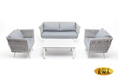 &quot;Монако&quot; лаунж-зона 4-местная из роупа со столом &quot;Канны&quot; молочный, каркас светло-серый, роуп светло-серый