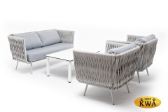 &quot;Монако&quot; лаунж-зона 4-местная из роупа со столом &quot;Канны&quot; молочный, каркас светло-серый, роуп светло-серый