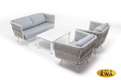 &quot;Монако&quot; лаунж-зона 4-местная из роупа со столом &quot;Канны&quot; молочный, каркас светло-серый, роуп светло-серый