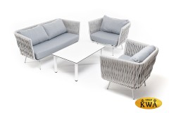 &quot;Монако&quot; лаунж-зона 4-местная из роупа со столом &quot;Канны&quot; молочный, каркас светло-серый, роуп светло-серый