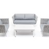 "Монако" лаунж-зона 4-местная из роупа со столом "Верона" (серый гранит), каркас светло-серый, роуп светло-серый