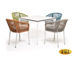 &quot;Аркобалено&quot; обеденная группа на 4 персоны со стульями &quot;Марсель&quot;, каркас белый, роуп цветной