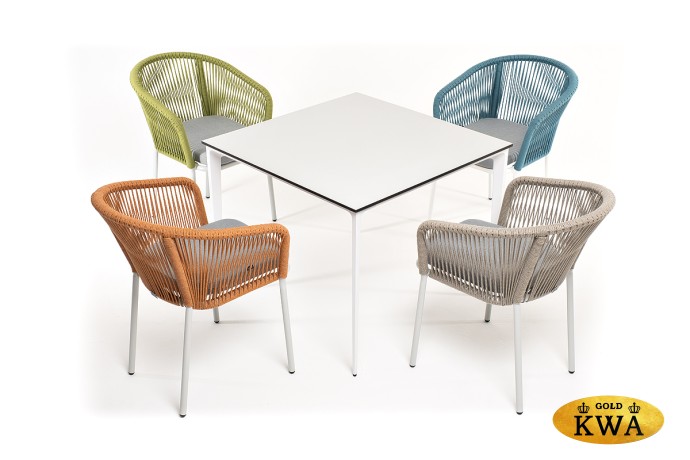 "Аркобалено" обеденная группа на 4 персоны со стульями "Марсель", каркас белый, роуп цветной