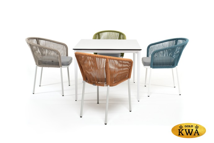 "Аркобалено" обеденная группа на 4 персоны со стульями "Марсель", каркас белый, роуп цветной