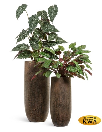 Кашпо TREEZ Effectory Metal Высокий округлый конус Rough с золотой патиной в-72, д-31 см