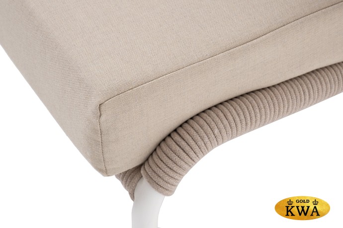 "Милан" кресло плетеное из роупа, каркас алюминий белый муар, роуп бежевый круглый, ткань бежевая 052