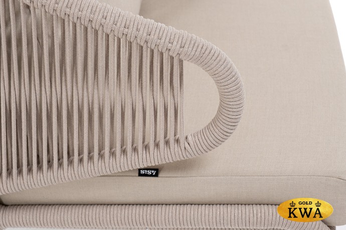 "Милан" кресло плетеное из роупа, каркас алюминий белый муар, роуп бежевый круглый, ткань бежевая 052