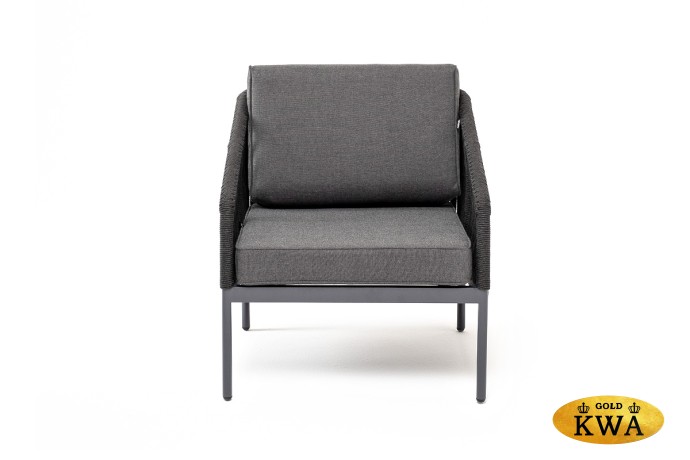 "Канны" кресло плетеное из роупа, каркас алюминий темно-серый (RAL7024) муар, роуп темно-серый круглый, ткань темно-серая 027