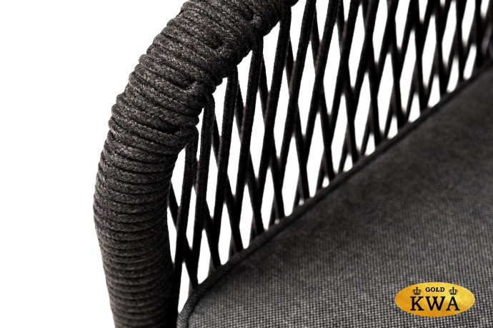 "Канны" кресло плетеное из роупа, каркас алюминий темно-серый (RAL7024) муар, роуп темно-серый круглый, ткань темно-серая 027